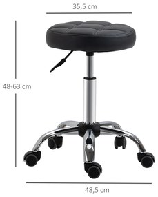 HOMCOM Banco Giratório com Rodas Altura Ajustável entre 48-63cm Banco de Trabalho Estofado em Couro PU para Salão Dentista Diâmetro Ø35,5cm Preto