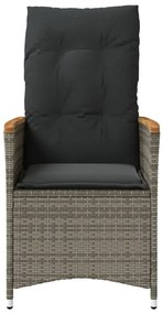 Cadeiras jardim reclináveis 2 pcs c/ almofadões vime PE cinza