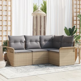 vidaXL Conjunto de Sofá de Jardim 4 Peças com Almofadas Bege Polirattan