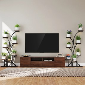 Conjunto de 2 suportes de 8 níveis para plantas, com luzes ajustáveis e temporizador, para varanda – 67 x 30 x 146 cm, castanho e preto