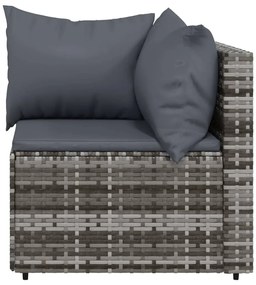 3 pcs conjunto lounge de jardim c/ almofadões vime PE cinzento