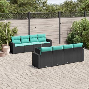 vidaXL 9 pcs conjunto de sofás p/ jardim c/ almofadões vime PE preto