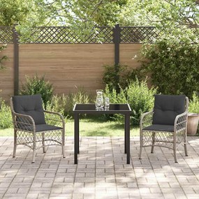 Conjunto de Jantar para Jardim em 3 Peças com Almofadas Cinza Claro em