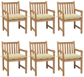 Cadeiras de jardim c/ almofadões branco nata 6 pcs teca maciça