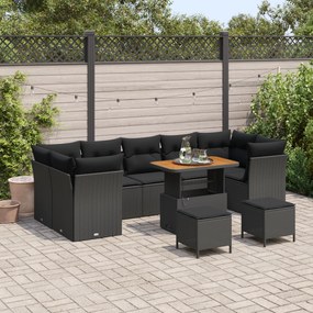 Conjunto de Sofá de Jardim vidaXL 10 peças com Almofadas Preto Rattan