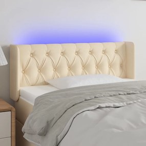 Cabeceira de cama c/ luzes LED tecido 103x16x78/88 cm cor creme