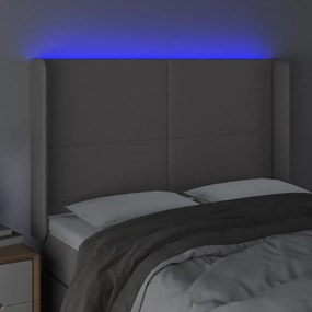 Cabeceira cama c/ LED couro artif. 147x16x118/128 cm cinzento