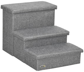 PawHut Escada para Animais de Estimação com 3 Degraus para Cães Gatos com Espaço de Armazenamento 63,5x42,5x40,5 cm Cinza | Aosom Portugal