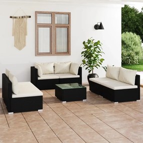 vidaXL 7 pcs conjunto lounge de jardim c/ almofadões vime PE preto