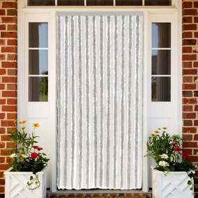 Cortina anti-insetos 100x230cm chenille cinzento-claro e branco