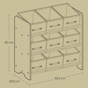 Estante infantil com 9 caixas de armazenamento em tecido não tecido 29,5 x 62,5 x 60 cm branco com desenhos espaciais