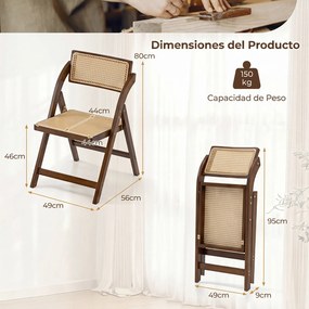 Conjunto de 2 Cadeiras de Jantar Dobráveis (MESA NÃO INCLUIDA), 56 x 49 x 80 cm, Encostos Rotativos de 360°, cor Nogueira