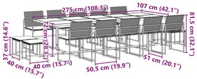 15 pcs conjunto de jantar p/jardim com almofadões vime PE preto