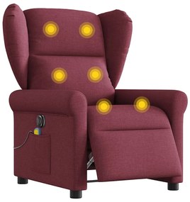 vidaXL Poltrona reclinável de massagens elétrica tecido vermelho tinto