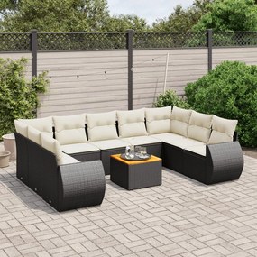 vidaXL 10 pcs conjunto sofás de jardim c/ almofadões vime PE preto