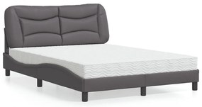 Cama com colchão 140x200 cm couro artificial cinzento
