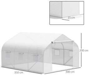 Cobertura de Estufa de Túnel 3,5x3x2m Cobertura de Substituição de Estufa Polietileno com 6 Janelas e Portas Enroláveis Proteção de Plantas para Jardi