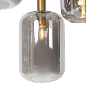 Candeeiro de suspensão preto com dourado e vidro fumê 5 luzes - Zuzanna