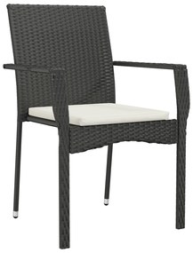 Conjunto de Jantar de Jardim com 7 Peças e Almofadas Preto Rattan Sint
