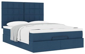 Estrutura de cama otomana com colchão tecido azul 140x200cm