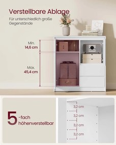 Armário de arrumação com 3 compartimentos e 2 gavetas 40 x 70 x 74,5 cm branco