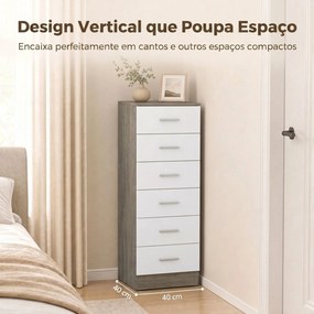 Cómoda de 6 Gavetas Alta para Quarto com Sistema Antitombo 40x40x110 cm Cinza-claro e Branco