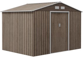 Outsunny Abrigo de Jardim 277x195x192 cm  Metálico para Armazenamento de Ferramentas com Base Incluída e 4 Janelas Madeira | Aosom Portugal