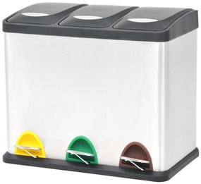 Caixote do lixo para reciclagem com pedais 24 L aço inoxidável