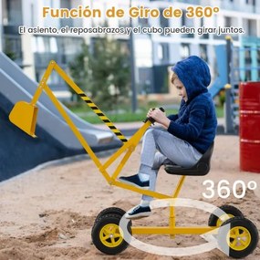 Conjunto de escavadora com assento giratório de 360 graus, 2 braços e 4 rodas antiderrapantes para crianças, 122 x 40 x 66 cm, amarelo
