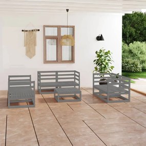 vidaXL 7 pcs conjunto lounge de jardim pinho maciço cinzento