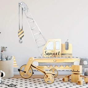 Autocolante aguarela têxtil para menino - Grua