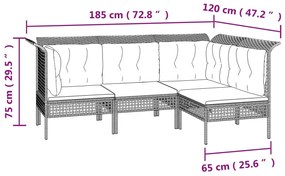 8 pcs conjunto lounge de jardim c/ almofadões vime PE cinzento