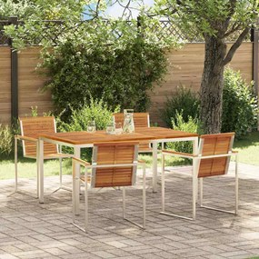 vidaXL Conjunto de Jantar de Jardim 5 Peças em Madeira de Acácia e Aço Inoxidável.
