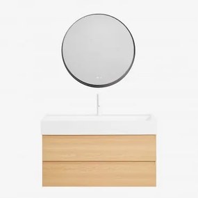 Conjunto De Móvel De Casa De Banho Em Madeira E Chapa De Freixo Com Lavatório Integrado Ona Madeira Natural & Redondo Led - Sklum