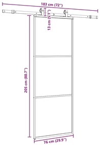 Porta deslizante c/ conj. ferragens 76x205cm vidro ESG preto