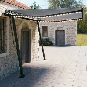 vidaXL Toldo retrátil manual com luzes LED 4x3 m azul e branco