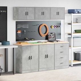 Armários de garagem 6 pcs madeira processada cinzento-cimento