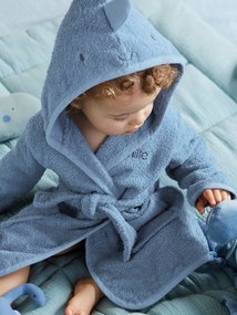 Agora -15%: Roupão personalizável para bebé, Pequeno Dinossauro azul escuro liso