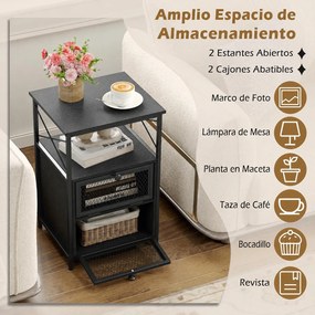 Mesa de Cabeceira, 40 x 35 x 61 cm, Arrumação Ampla, Preto
