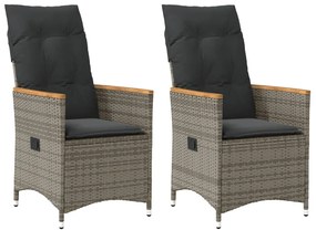 vidaXL Cadeiras jardim reclináveis 2 pcs c/ almofadões vime PE cinza