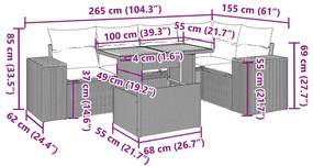 6 pcs conjunto sofás de jardim c/ almofadões vime PE preto