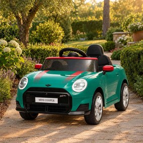 Carro elétrico para crianças 12V Mini Cooper MP3 Player com Controlo remoto, bateria de Lítio Licença Original Verde