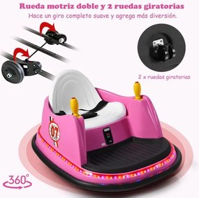 Carrinho choques eletrico para crianças 6V, giratório em 360° com luzes e música, , 57 x 75 x 42 cm, rosa