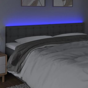 Cabeceira de cama c/luzes LED tecido 200x5x78/88cm cinza-escuro