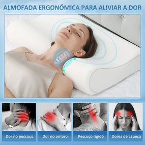 Almofada de Espuma Viscoelástica com Desenho Ergonómico Dupla Altura Capa Removível e Lavável 68,58x35,56x8,9/10,8 cm Creme