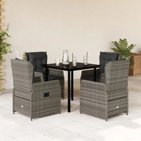 vidaXL 5 pcs conjunto de jantar p/ jardim c/ almofadões vime PE cinza