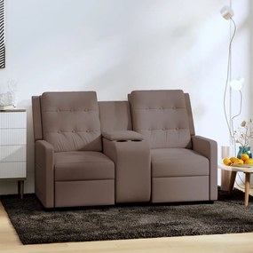 vidaXL Sofá reclinável 2 lug c/ suporte copos tecido cinza-acastanhado