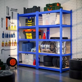 Conjunto de 2 estantes para cargas pesadas até 875 kg, 180 x 90 x 40 cm Azul