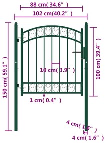 Portão para cerca com topo arqueado 100x100 cm aço verde