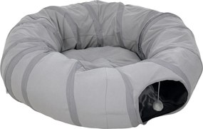 PawHut Túnel para gato interior redondo com cama e almofada, dobrável, com aberturas para bolas e visor, Ø 90 x 27 cm cinza | Aosom Portugal